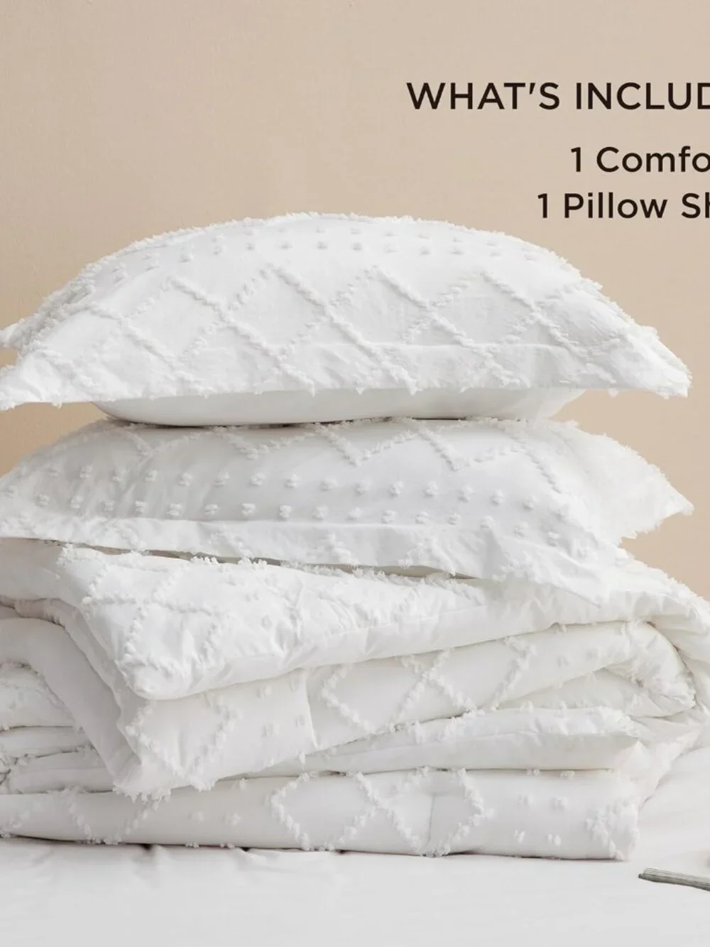 Bedsure Twin XL Comforter Set - White Comforter, Boho Tufted Distressed Vintage